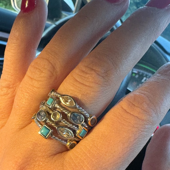 925 Sterling silver multi gemstone turquoise topaz and aquamarine  vintage ring - Picture 10 of 10